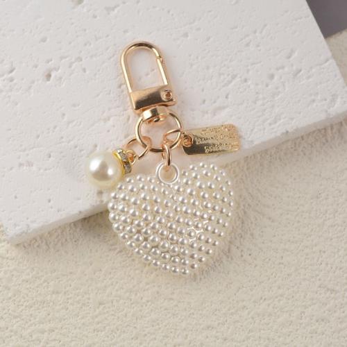 Zinc Alloy Key Clasp with Plastic Pearl portable & multifunctional & with rhinestone golden Sold By PC