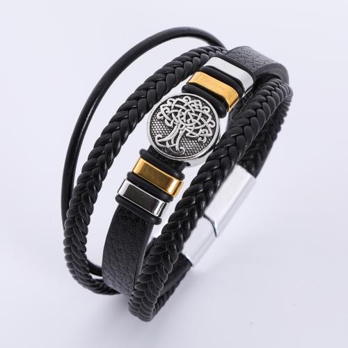 Bracelets cordon PU, alliage de zinc, avec cuir PU, Vintage & pour homme, plus de couleurs à choisir, Vendu par PC