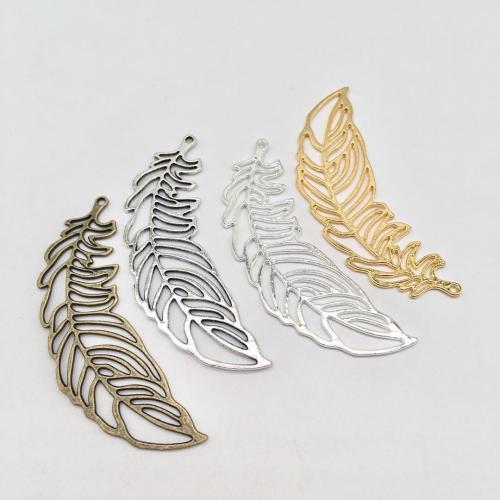 Pendentifs de Feather alliage zinc, alliage de zinc, forme de plume, Placage, DIY, plus de couleurs à choisir, 63x21mm, 100PC/sac, Vendu par sac