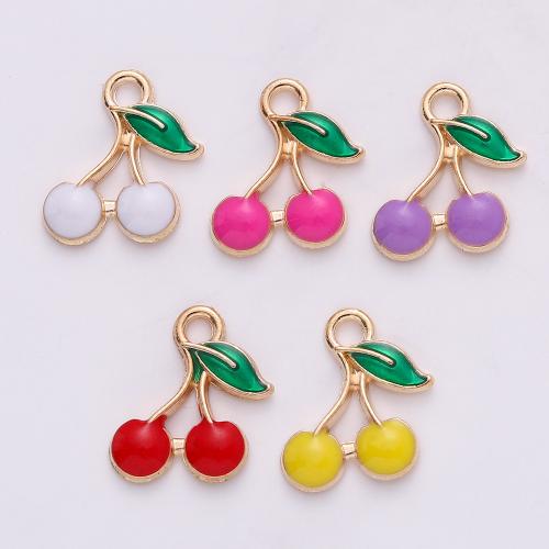 Zinc Alloy Fruit Shape Pendants Cherry gold color plated DIY & enamel Sold By Bag