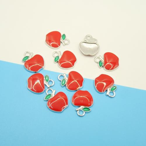 Zinc Alloy Enamel Pendants Apple silver color plated DIY Sold By Bag