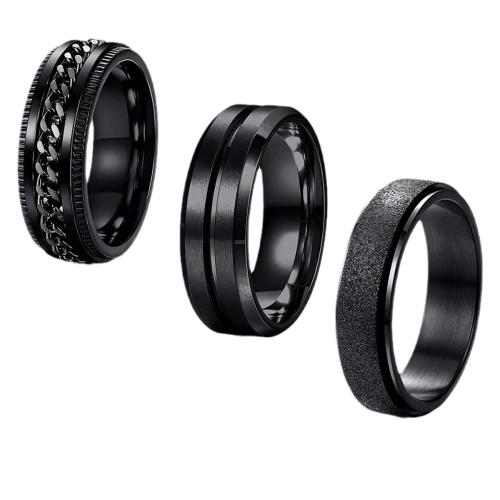 Titanium Steel Ring Set three pieces & rotatable & Unisex black US Ring Sold By Set