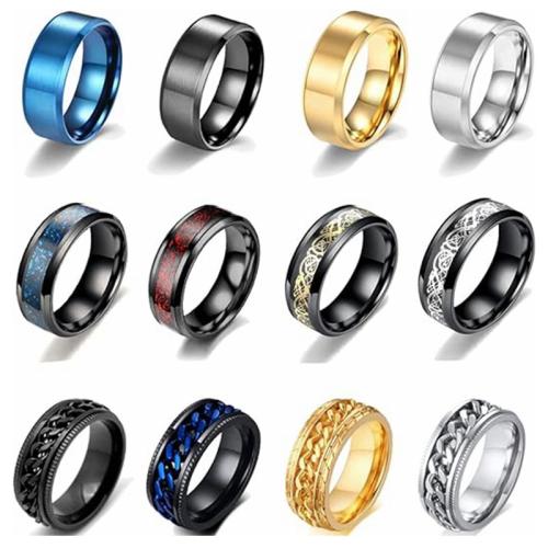 Titanium ocel Ring Set, 12 kusů & unisex & různé velikosti pro výběr, Velikost:6-13, Prodáno By nastavit