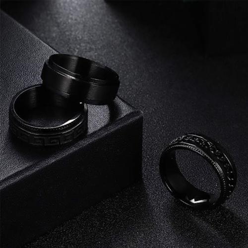 Titanium Steel Ring Set three pieces & rotatable & Unisex black US Ring Sold By Set