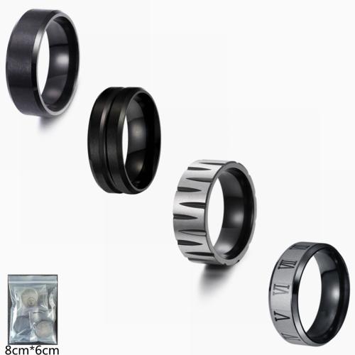 Titanium Stål ring Set, forgyldt, 4 stykker & forskellig størrelse for valg & for mennesket, sort, Størrelse:7-12, Solgt af sæt