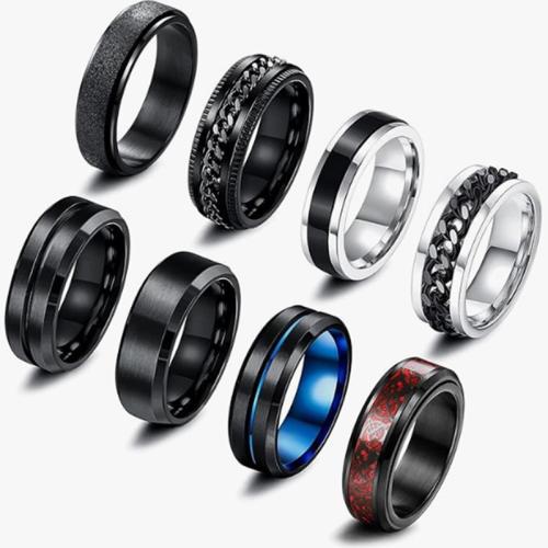 Titanium Stål ring Set, forgyldt, 8 stykker & drejelig & Unisex & forskellig størrelse for valg, Størrelse:6-13, Solgt af sæt