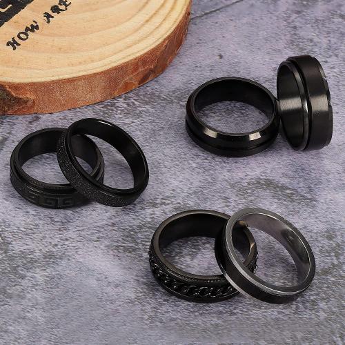 Titanium Steel Ring Set plated 6 pieces & rotatable & for man US Ring Sold By Set