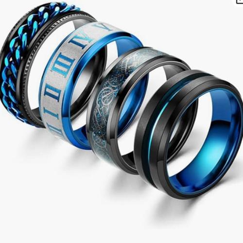 Titanium Steel Ring Set plated 4 pieces & rotatable & Unisex US Ring Sold By Set