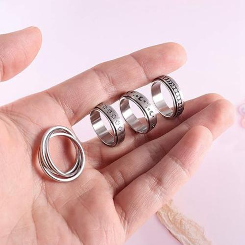 Titanium Steel Ring Set 4 pieces & rotatable & Unisex original color US Ring Sold By Set