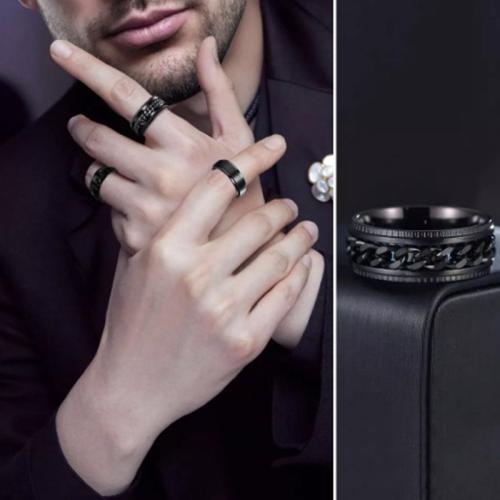 Titanium Steel Ring Set plated three pieces & rotatable & Unisex black US Ring Sold By Set