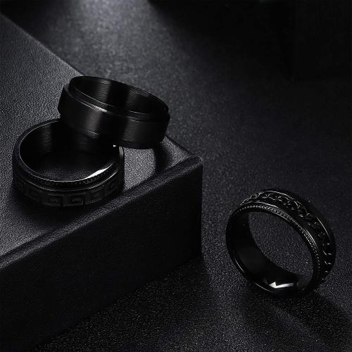 Titanium Steel Ring Set plated three pieces & rotatable & for man black US Ring Sold By Set