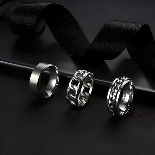 Titanium Steel Ring Set plated three pieces & for man US Ring Sold By Set