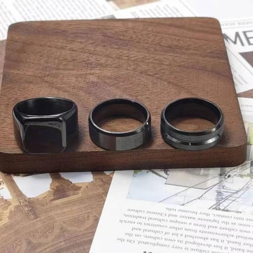 Titanium Steel Ring Set, επιχρυσωμένο, τρία κομμάτια & διαφορετικό μέγεθος για την επιλογή & για τον άνθρωπο, μαύρος, Sold Με Ορισμός