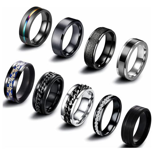 Titanium Steel Ring Set plated nine pieces & for man US Ring Sold By Set