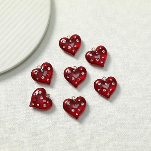 Resin Pendant Heart polished DIY & with rhinestone Sold By PC