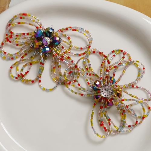 Hair Accessories DIY Findings Seedbead Flower with rhinestone 100mm Sold By PC