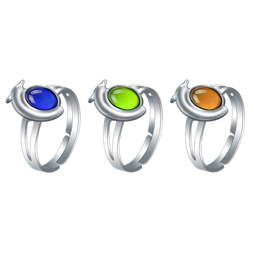 Enamel Mood Finger Ring, liga de zinco, with acrilico, Golfinho, cromado de cor prateada, para mulher & esmalte sensor, níquel, chumbo e cádmio livre, inner diameter:17~20mm, vendido por PC