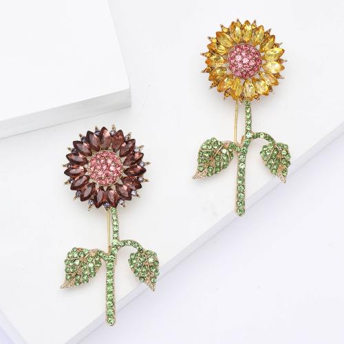 Zinc Alloy Brooches Sunflower plated for woman & with rhinestone nickel lead & cadmium free Sold By PC