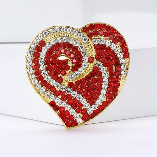 Zinc Alloy Brocher, Heart, guldfarve belagt, for kvinde & med rhinestone, rød, nikkel, bly & cadmium fri, Solgt af PC