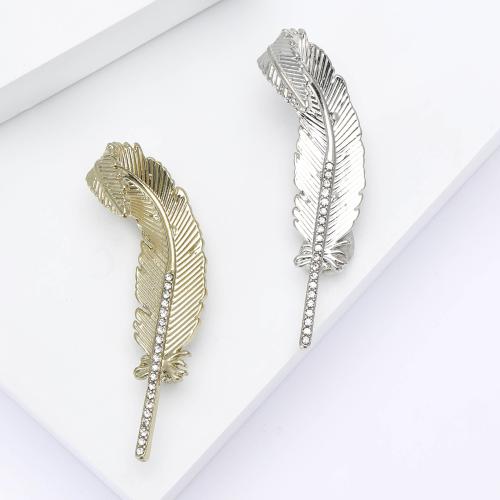 Zinc Alloy Brocher, Feather, forgyldt, for kvinde & med rhinestone, flere farver til valg, nikkel, bly & cadmium fri, Solgt af PC