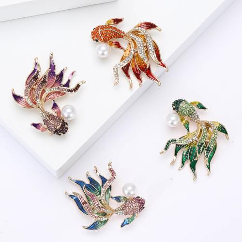 Zinc Alloy Brooches with Plastic Pearl Fish plated for woman & with rhinestone nickel lead & cadmium free Sold By PC