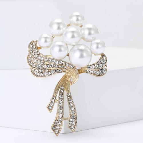 Zinc Alloy Brooches with Plastic Pearl Bouquet plated for woman & with rhinestone nickel lead & cadmium free Sold By PC