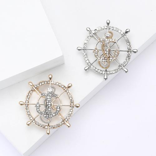 Zinc Alloy Brooches Ship Wheel plated for woman & with rhinestone nickel lead & cadmium free Sold By PC