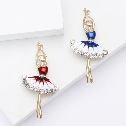 Zinc Alloy Brooches Dancing Girl plated for woman & enamel & with rhinestone nickel lead & cadmium free Sold By PC