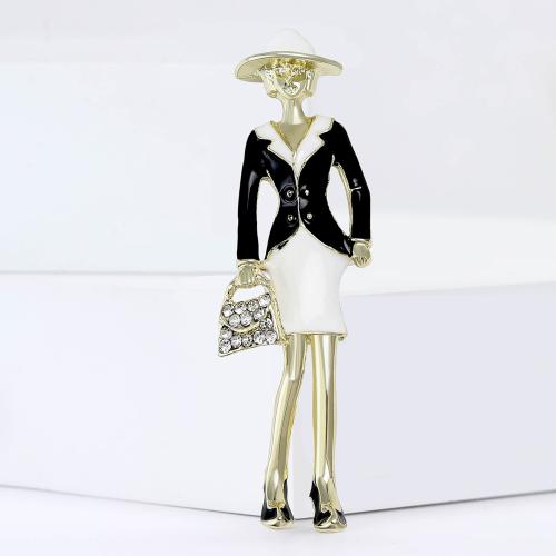 Zinc Alloy Brooches Girl gold color plated for woman & enamel & with rhinestone black nickel lead & cadmium free Sold By PC