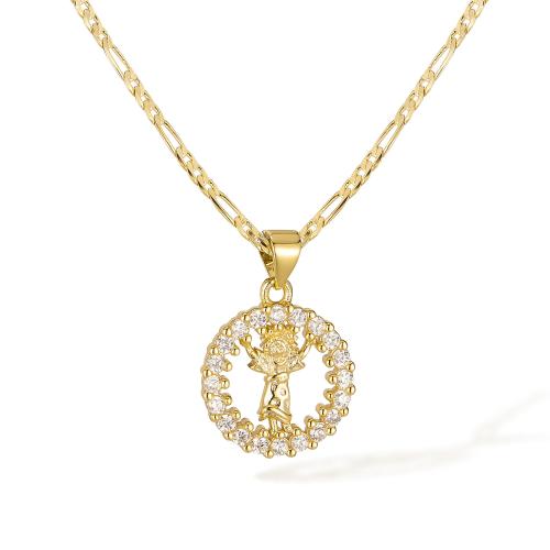 Collier en laiton, avec zircon cubique, avec 55mm chaînes de rallonge, 14K rempli d’or, bijoux de mode & pour femme & creux, Longueur 505 mm, Vendu par PC