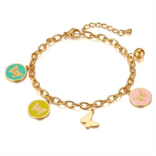 Bijoux bracelet en acier inoxydable, Acier inoxydable 304, avec 30mm chaînes de rallonge, Placage, bijoux de mode & pour femme & émail, doré, Longueur 170 mm, Vendu par PC