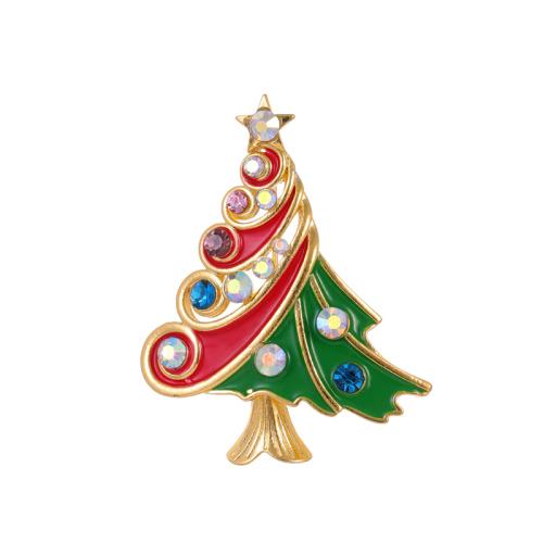 Broches de Noël, alliage de zinc, arbre de noël, plaqué de couleur d'or KC, Conception de Noël & unisexe & émail & avec strass, Vendu par PC