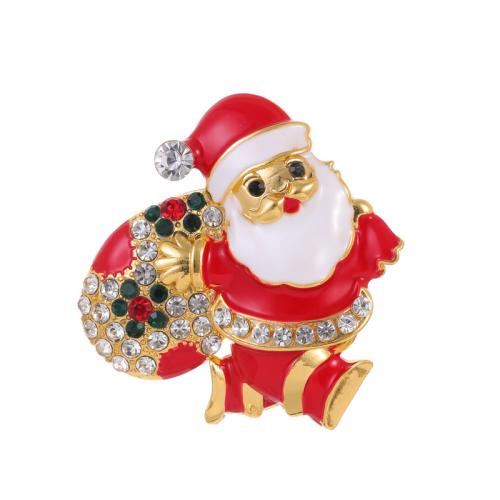 Christmas Brooches Zinc Alloy Santa Claus 18K gold plated Christmas Design & Unisex & enamel & with rhinestone Sold By PC