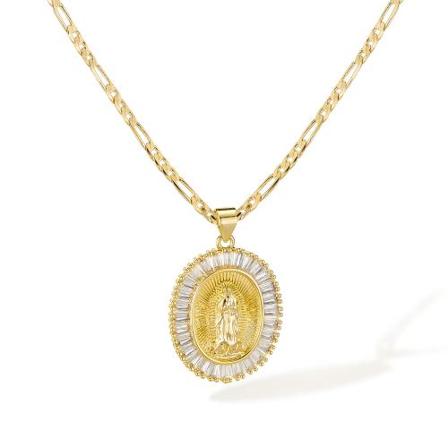 Collier en laiton, avec zircon cubique, avec 55mm chaînes de rallonge, Plaqué d'or 14K, bijoux de mode & pour femme, Longueur 505 mm, Vendu par PC