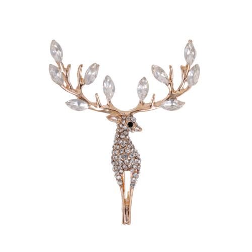 Christmas Brooches Zinc Alloy Christmas Reindeer plated Christmas Design & Unisex & with rhinestone Sold By PC