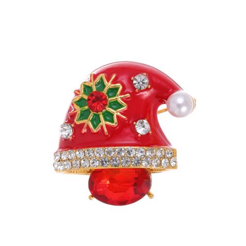 Christmas Brooches Zinc Alloy with Plastic Pearl Christmas Hat 18K gold plated Christmas Design & Unisex & enamel & with rhinestone Sold By PC