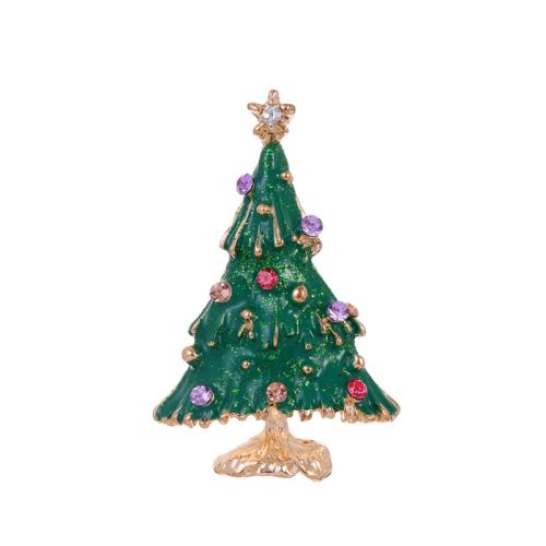 Broches de Noël, alliage de zinc, arbre de noël, plaqué de couleur d'or KC, Conception de Noël & unisexe & émail & avec strass, Vendu par PC