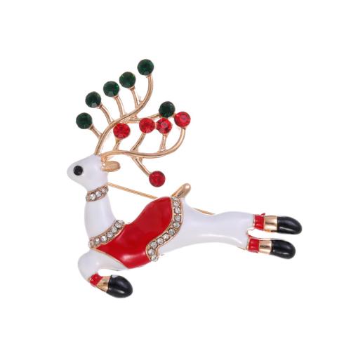 Christmas Brooches Zinc Alloy Christmas Reindeer KC gold color plated Christmas Design & for woman & enamel & with rhinestone Sold By PC