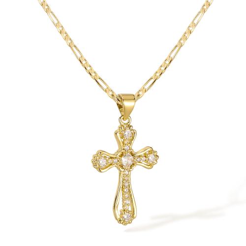 Collana in ottone, with cubico zircone, with 55mm extender chain, Croce, Placcato in oro 14K, gioielli di moda & per la donna & cavo, Lunghezza 505 mm, Venduto da PC