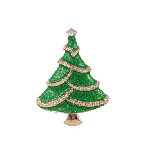 Broches de Noël, alliage de zinc, arbre de noël, plaqué de couleur d'or KC, Conception de Noël & unisexe & émail & avec strass, Vendu par PC