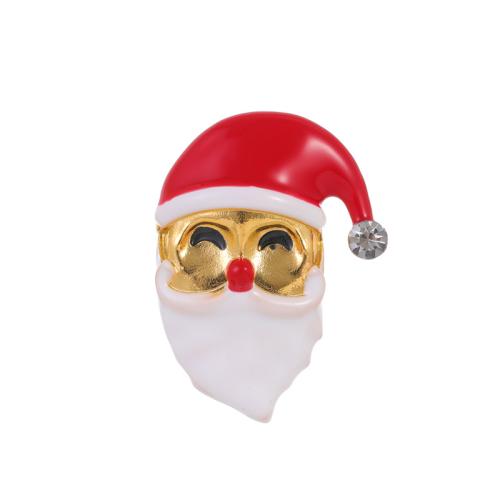 Christmas Brooches Zinc Alloy Santa Claus 18K gold plated Christmas Design & Unisex & enamel & with rhinestone Sold By PC