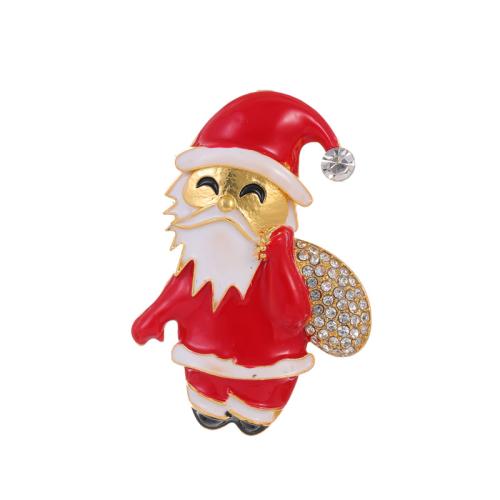 Christmas Brooches Zinc Alloy Santa Claus 18K gold plated Christmas Design & Unisex & enamel & with rhinestone Sold By PC