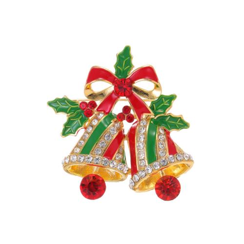 Christmas Brooches Zinc Alloy Christmas Bell 18K gold plated Christmas Design & Unisex & enamel & with rhinestone Sold By PC