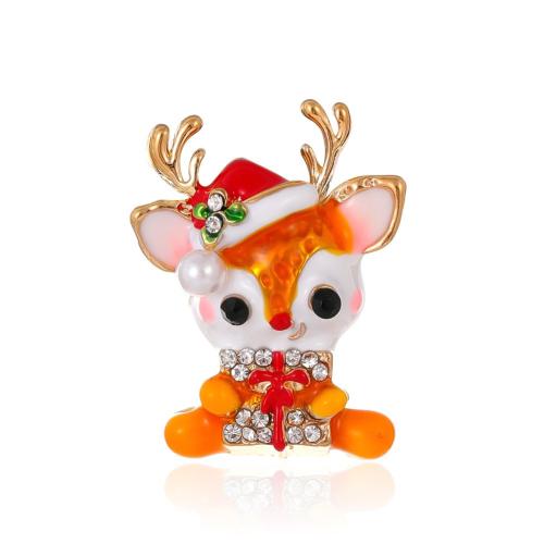 Christmas Brooches Zinc Alloy Christmas Reindeer KC gold color plated Christmas Design & Unisex & enamel & with rhinestone Sold By PC