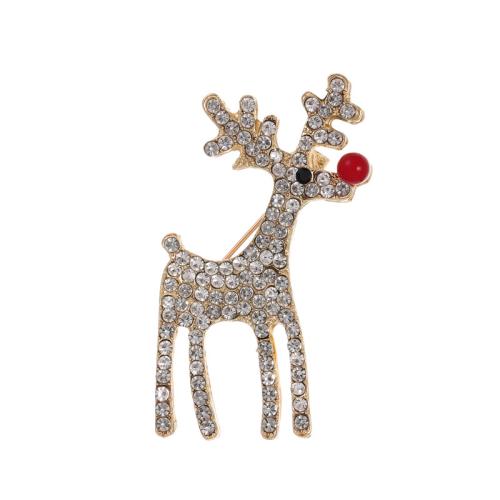 Christmas Brooches Zinc Alloy Christmas Reindeer plated Christmas Design & Unisex & with rhinestone Sold By PC