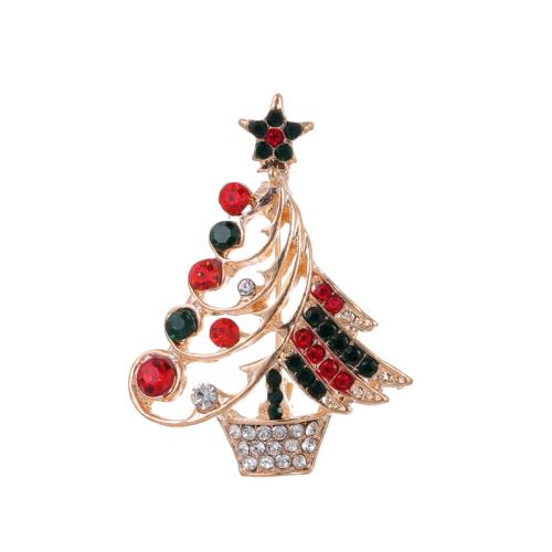 Broches de Noël, alliage de zinc, arbre de noël, plaqué de couleur d'or KC, Conception de Noël & unisexe & avec strass & creux, Vendu par PC