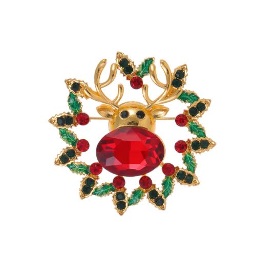 Christmas Brooches Zinc Alloy Antlers 18K gold plated Christmas Design & Unisex & enamel & with rhinestone Sold By PC