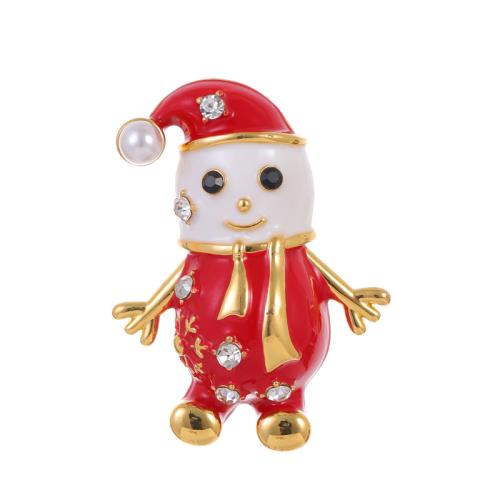 Christmas Brooches Zinc Alloy with Plastic Pearl Snowman 18K gold plated Christmas Design & Unisex & enamel & with rhinestone Sold By PC