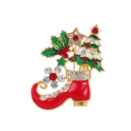 Christmas Brooches Zinc Alloy Christmas Boot 18K gold plated Christmas Design & Unisex & enamel & with rhinestone Sold By PC