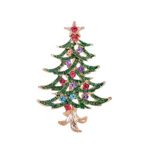 Broches de Noël, alliage de zinc, arbre de noël, plaqué de couleur d'or KC, Conception de Noël & unisexe & émail & avec strass, plus de couleurs à choisir, Vendu par PC